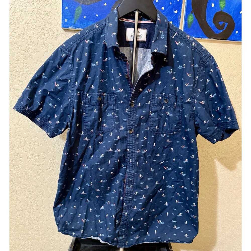 Flag & Anthem Maxwell Size Medium S/S Shirt - Navy Surf Print